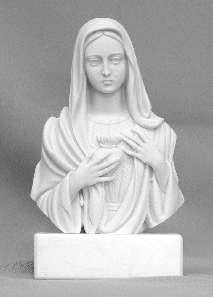 Immaculate Heart of Mary / Our Lady of Sorrows bust in white alabaster and resin with base, 5". Made in Italy., # 7367