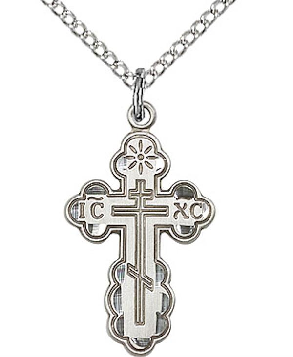 St. Olga Cross Necklace in Fine Pewter, 3/4", Your Choice of Chain, # 3602