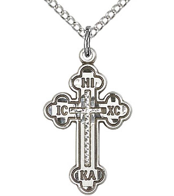 Russian Cross Necklace in Fine Pewter, 3/4", Your Choice of Chain, # 3605