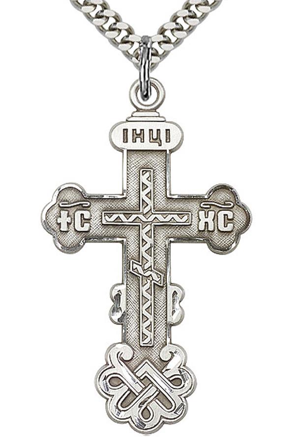 Kiev Cross Necklace in Fine Pewter, 1-3/8", Your Choice of Chain, # 3615
