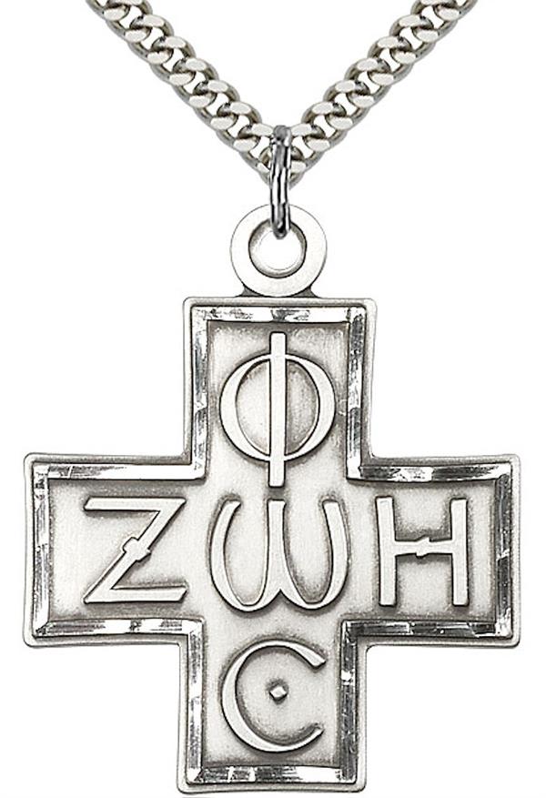 Phos Zoe Cross Necklace in Fine Pewter, 1-1/4", Your Choice of Chain, # 3627
