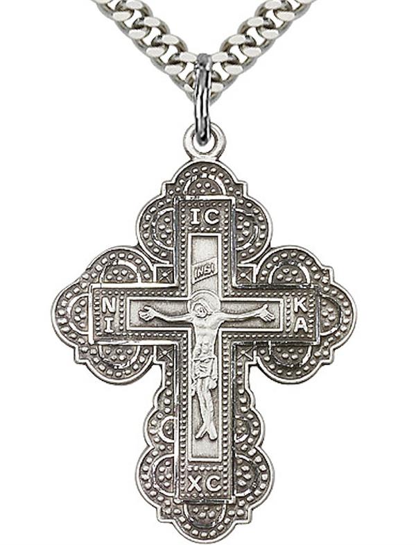 Irene Cross Necklace in Fine Pewter, 1-1/8", Your Choice of Chain, # 3636