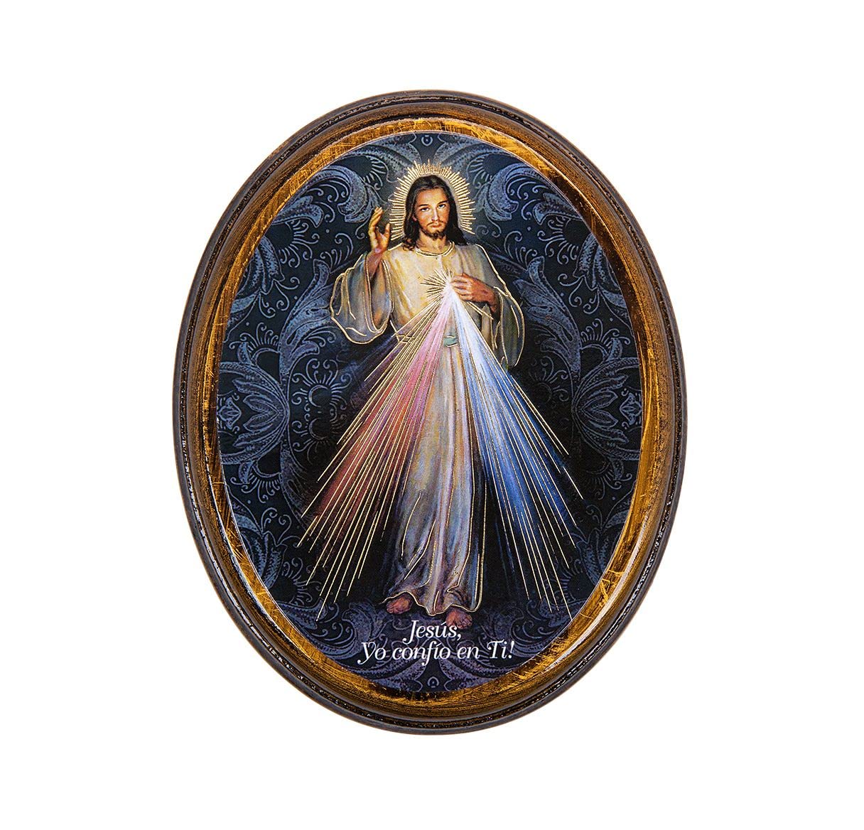 Spanish Divine Mercy in 4"x5" Oval Gold Embossed Wood Frame # 28519