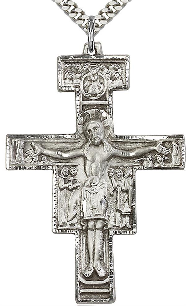 San Damiano Cross Necklace in Fine Pewter, 2", Your Choice of Chain, # 3684