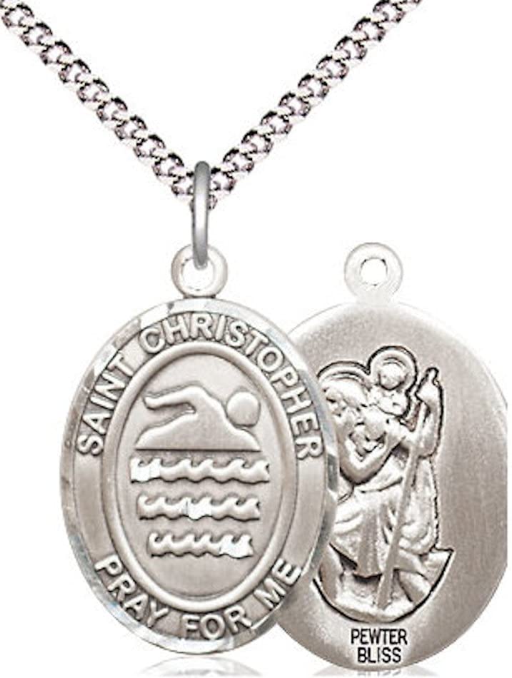 Swimming / St. Christopher Medal in Fine Pewter, 3/4", Your Choice of Chain # 17394
