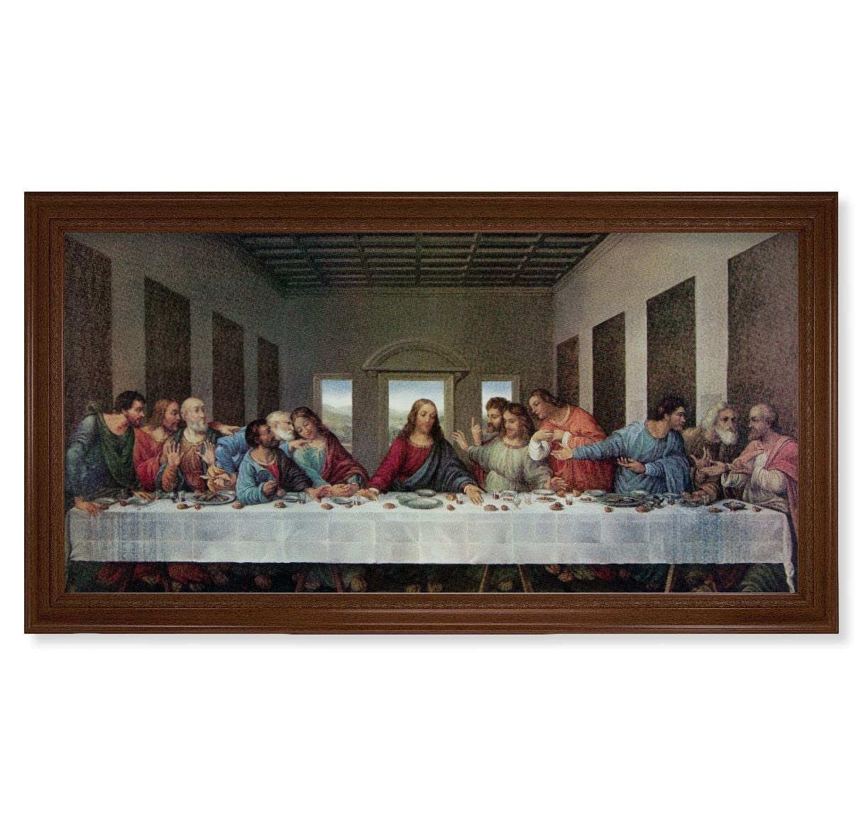 Da Vinci Last Supper Picture, 24"x44" Walnut Finish Frame, Classic Fluting, Italian Print # 22136
