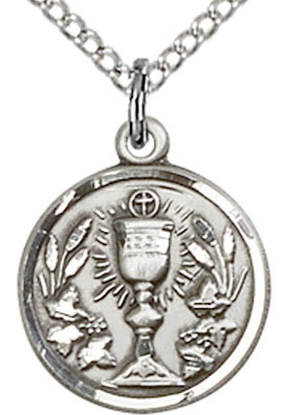 First Communion Necklace in Fine Pewter, 1/2" Oval, Your Choice of Chain, # 3718
