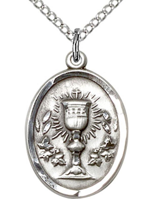 First Communion Necklace in Fine Pewter, 3/4", Your Choice of Chain, # 3741