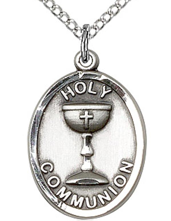 First Communion Necklace in Fine Pewter, 3/4", Your Choice of Chain, # 3747