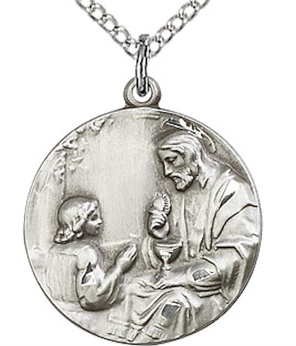 First Communion Necklace in Fine Pewter, 3/4", Your Choice of Chain, # 3749