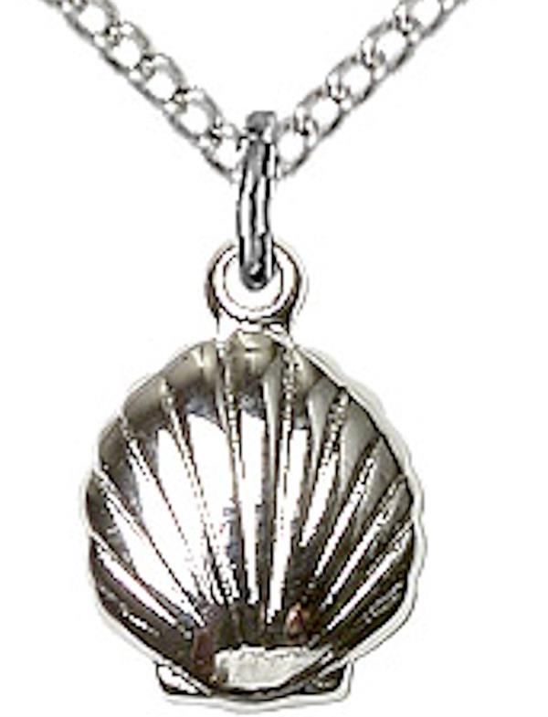 Baptism Shell Necklace in Fine Pewter, 3/8", Your Choice of Chain, # 3765