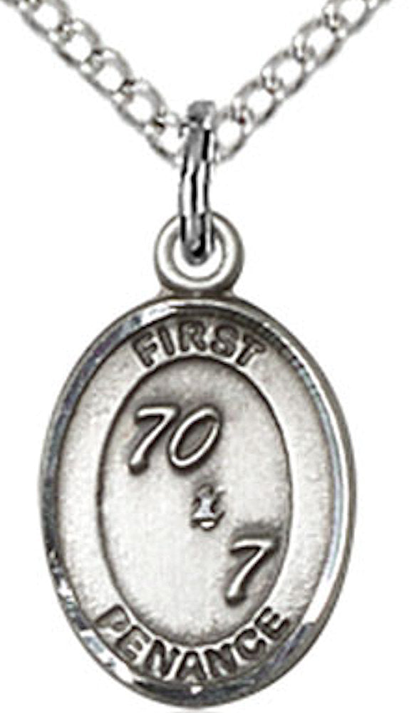 First Penance Necklace in Fine Pewter, 1/2" tall, Your Choice of Chain, # 3784