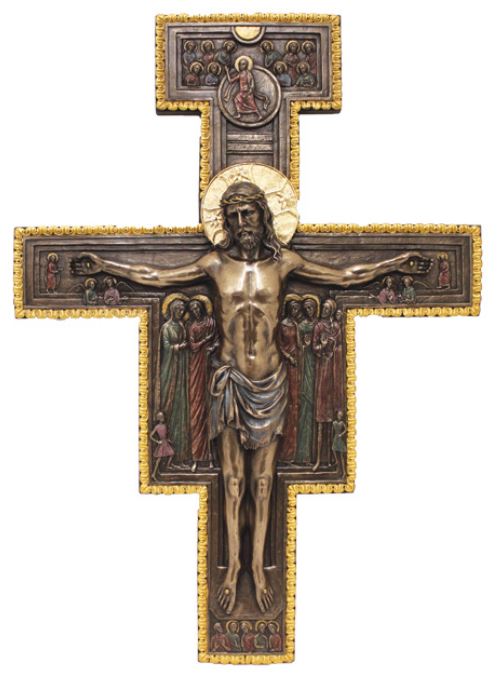 San Damiano Crucifix, Lightly Hand Painted, Cold Cast Bronze, 15.75", # 3798