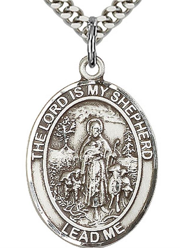 The Lord is My Shepherd Medal Necklace in Fine Pewter, 1", Your Choice of Chain, # 3805