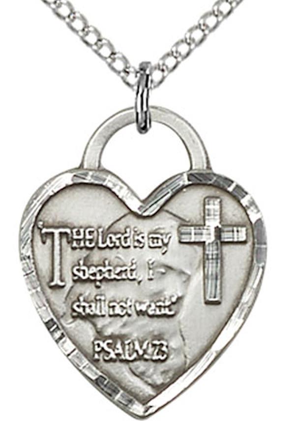 The Lord is My Shepherd Heart Necklace in Fine Pewter, 11/16", Your Choice of Chain, # 3810