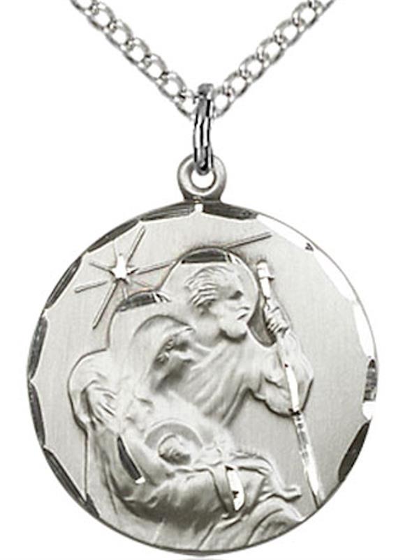 Holy Family Medal Necklace in Fine Pewter, 3/4", Your Choice of Chain, # 3813