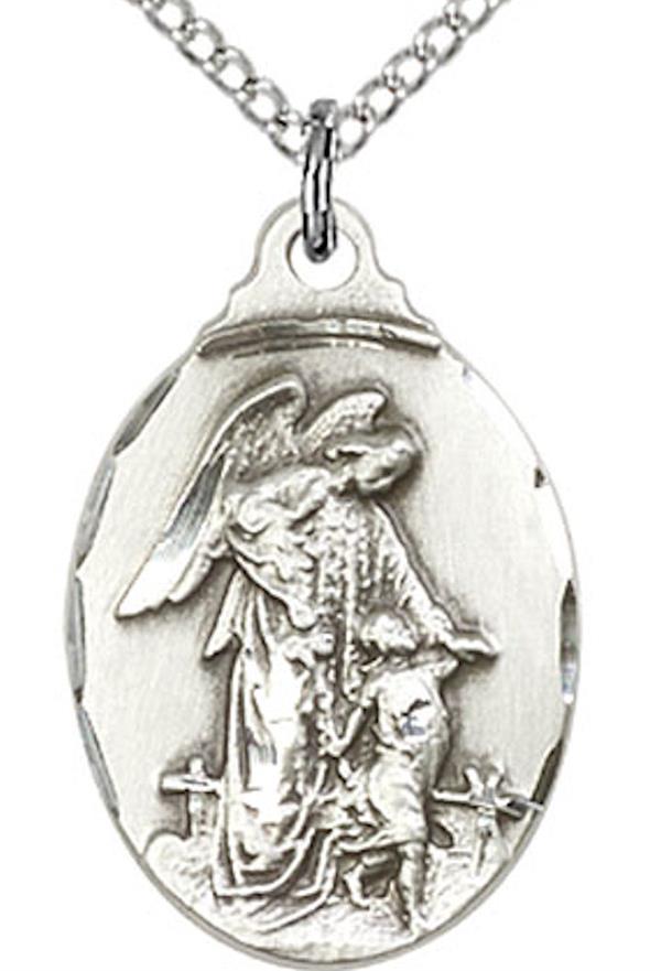 Guardian Angel Medal Necklace in Fine Pewter, 3/4", Your Choice of Chain, # 3824