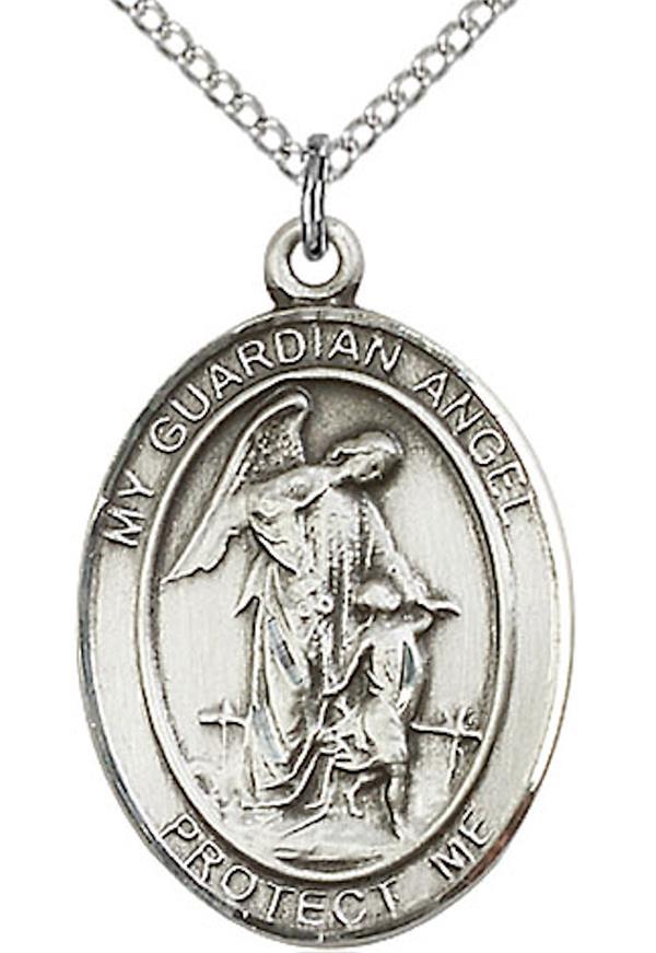 Guardian Angel Medal Necklace in Fine Pewter, 1", Your Choice of Chain, # 3841