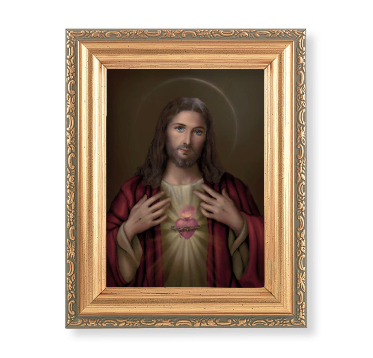 Antique Gold Frame, 5.75"x7.25" overall, Under Glass, Sacred Heart, # 90822
