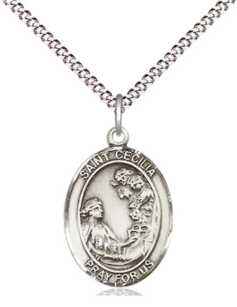 St. Cecilia Medal in Fine Pewter, 3/4" tall, Your Choice of Chain # 16990