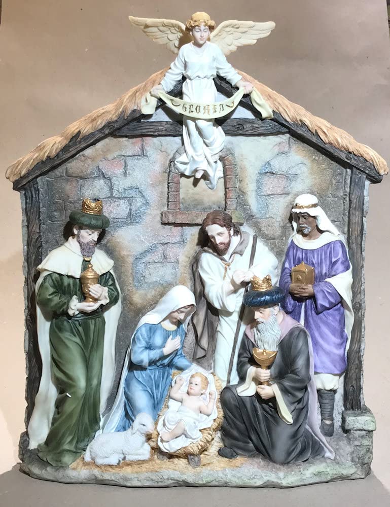 16" Nativity Plaque Veronese Resin, Full Color, Stands or Hangs, # 99396