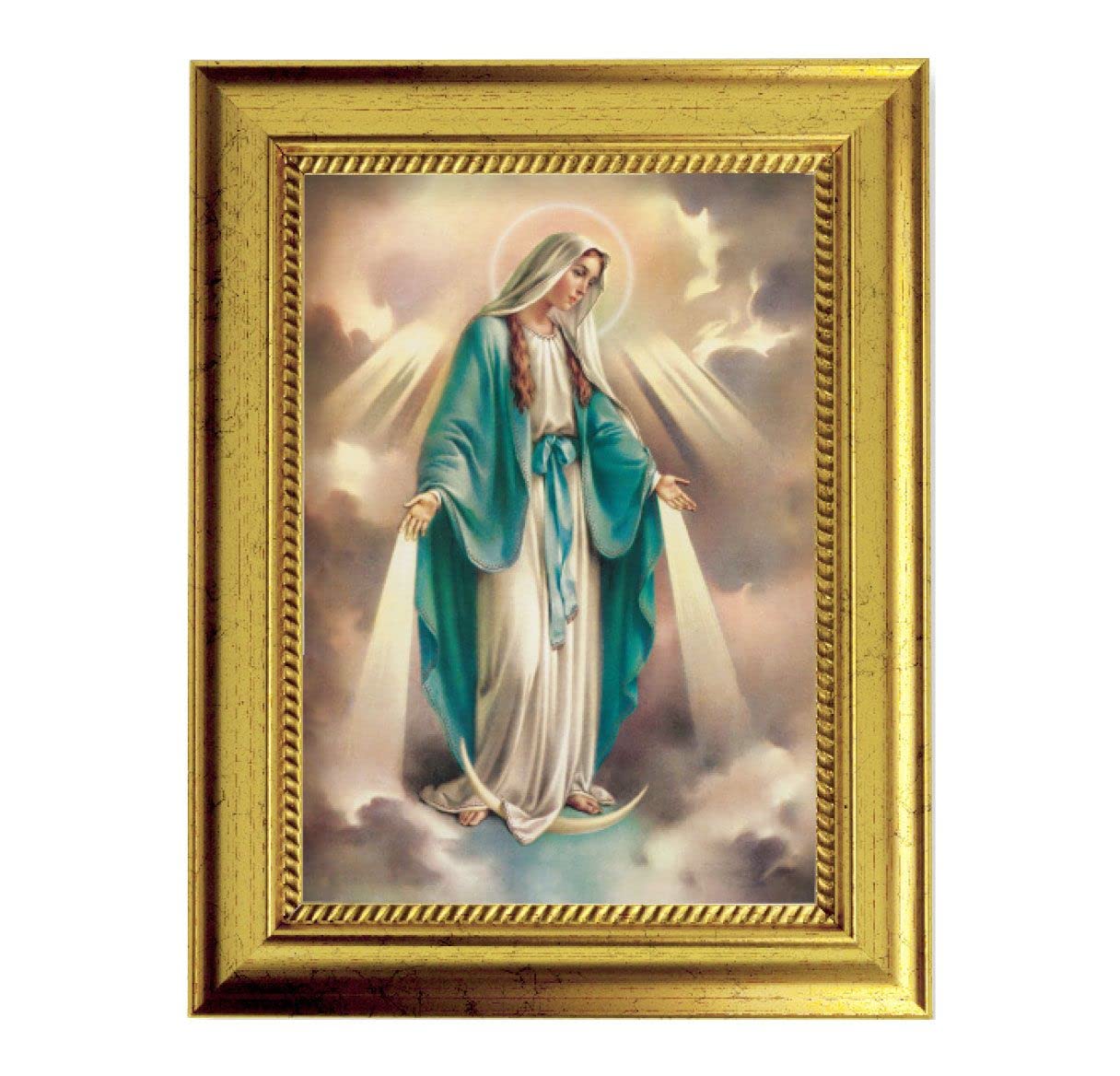 Our Lady of Grace Picture, 6-3/4"x8-3/4 Antique Gold Frame with Rope Detail Lip, Textured # 27949