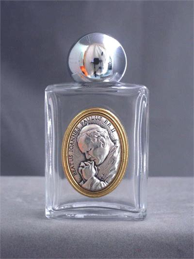1-3/4" x 3-1/4" Glass 1.5 oz. Holy Water Bottle, John Paul II, Made in Italy, 41067