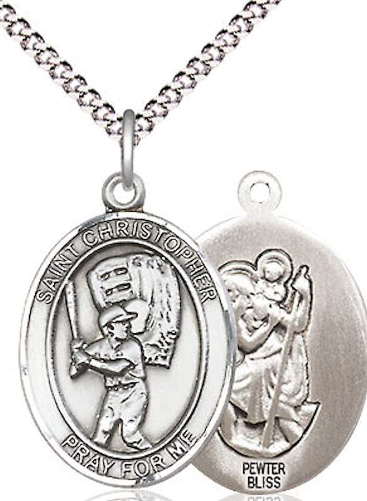 Baseball / St. Christopher Medal in Fine Pewter, 3/4", Your Choice of Chain # 17487
