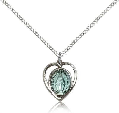 Miraculous Heart Medal Pierced 9/16" Enameled Sterling Silver, Your Choice of Chain, # 98710