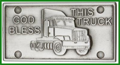 Visor Clip, Silver Oxide Finish, God Bless This Truck, 2" wide, # 41386