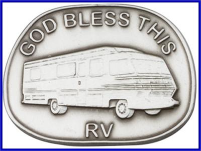 Visor Clip, Silver Oxide Finish, God Bless This RV, 1-1/2" wide, # 41388