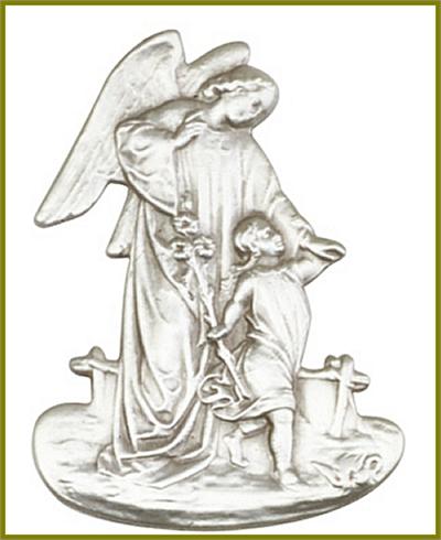 Visor Clip, Silver Oxide Finish, Guardian Angel, 2" tall, # 41397