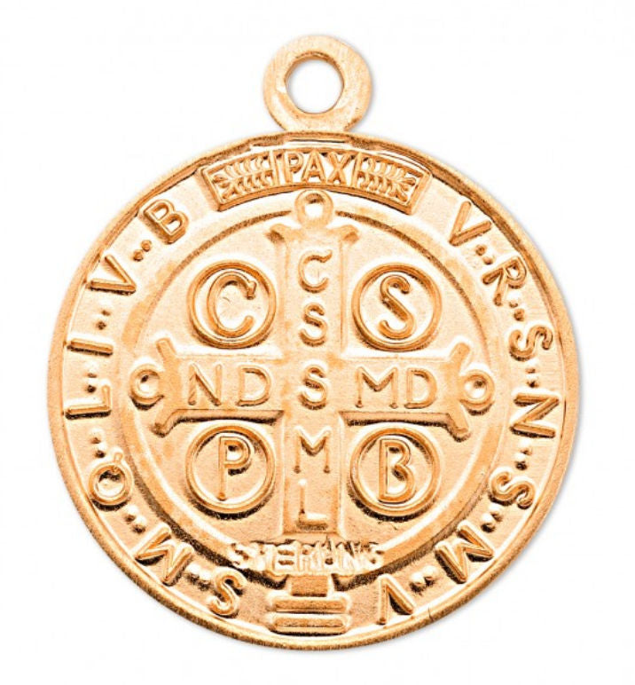 St. Benedict Medal, 16kt Gold over Sterling, 9/16" dia., Your Choice of Chain, # 41798