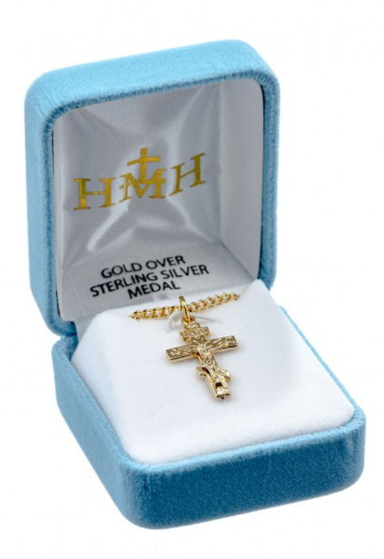 3/4" Orthodox Crucifix, 16Kt Gold over Sterling, Your Choice of Chain # 41805.
