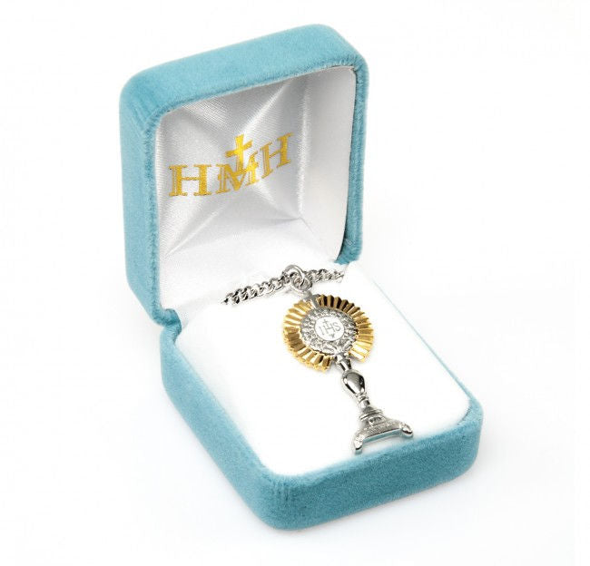 Monstrance Pendant, 1-1/2", 16Kt Gold over Sterling, 2-Tone, Your Choice of Chain # 41815.