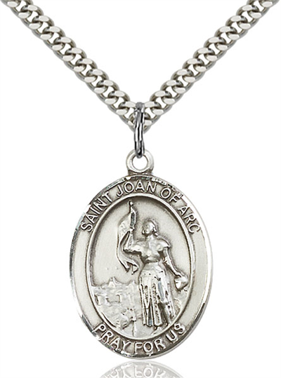 1"x3/4" Sterling Silver St. Joan of Arc Medal, Your Choice of Chain, # 42160