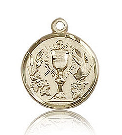 Cummunion Cup Medal Round 1/2" Solid 14kt Gold, Free Chain, # 43354