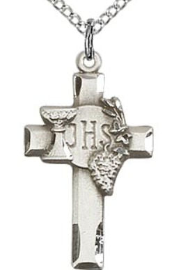 First Communion IHS Cross 7/8" Sterling, Your Choice of Chain # 43363