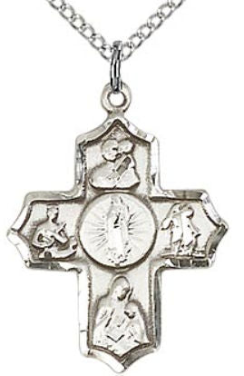 Guadalupe 4-Way Medal 7/8" Sterling Silver, Your Choice of Chain # 43438
