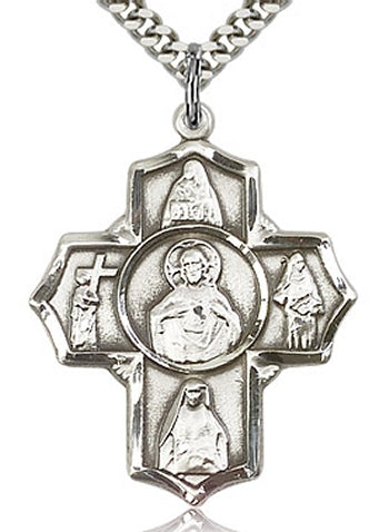 Scapular Five - Way Medal 1-3/16" Sterling Silver, your choice of chain # 43452