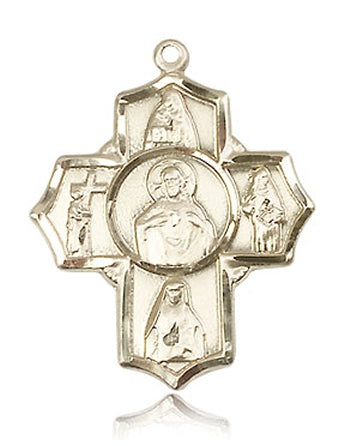Scapular Five - Way Medal 1-3/16" Solid 14kt Gold, Free Chain, # 43454