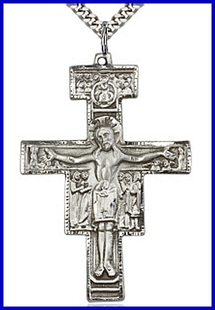 2" San Damiano Crucifix in Sterling Silver, Your Choice of Chain, # 43490