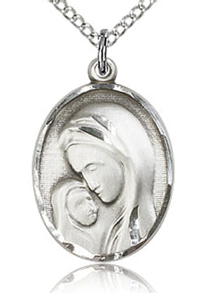 3/4" Oval Madonna & Child Medal Sterling Silver, Your Choice of Chain # 43492