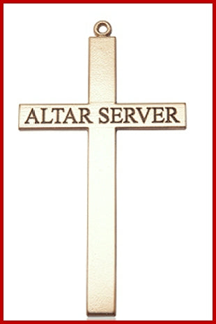 Altar Server Cross Necklace 2.5", Solid 18kt Gold, Free Chain, # 48244