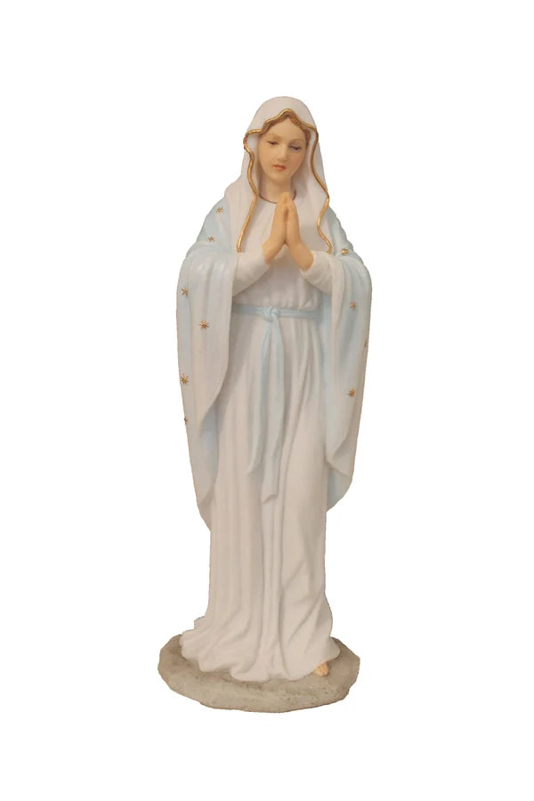 Praying Virgin Resin Statue with hand-painted gold and light blue details 8" # 4355