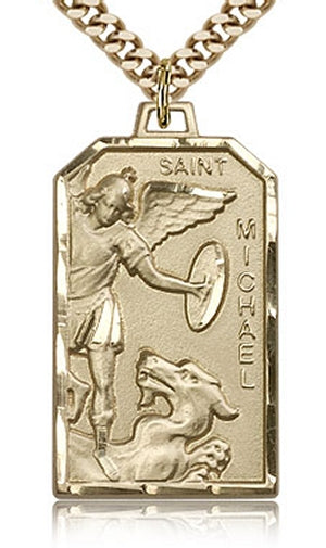 1-1/8" x 11/16" St. Michael Medal 14kt Gold Filled, Your Choice of Chain, # 43574