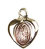Gold Plated Sterling Silver Miraculous Heart Medal, Pink Enamel, your choice of chain, 1/4" tall, # 43589