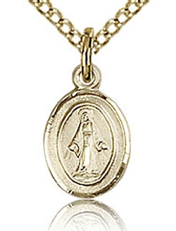 Double Border 3/8" Miraculous Medal, 14kt Gold Filled, 3/8" Tall, your choice of Chain, # 43601