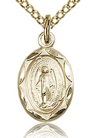 Scalloped Border 9/16" Miraculous Medal 14kt Gold Filled, Your choice of chain # 43615