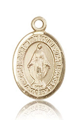 Traditional Miraculous Medal 1/2" Solid 14kt Gold, Free Chain, # 43631